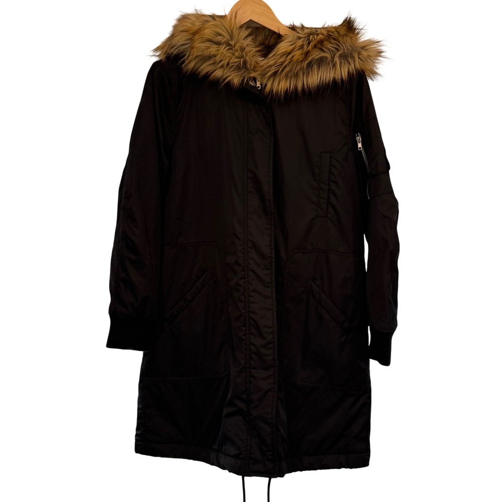 NWT‎ BB Dakota Womens Black Faux Fur Hooded Parka Quilted Jacket BH400124 Small